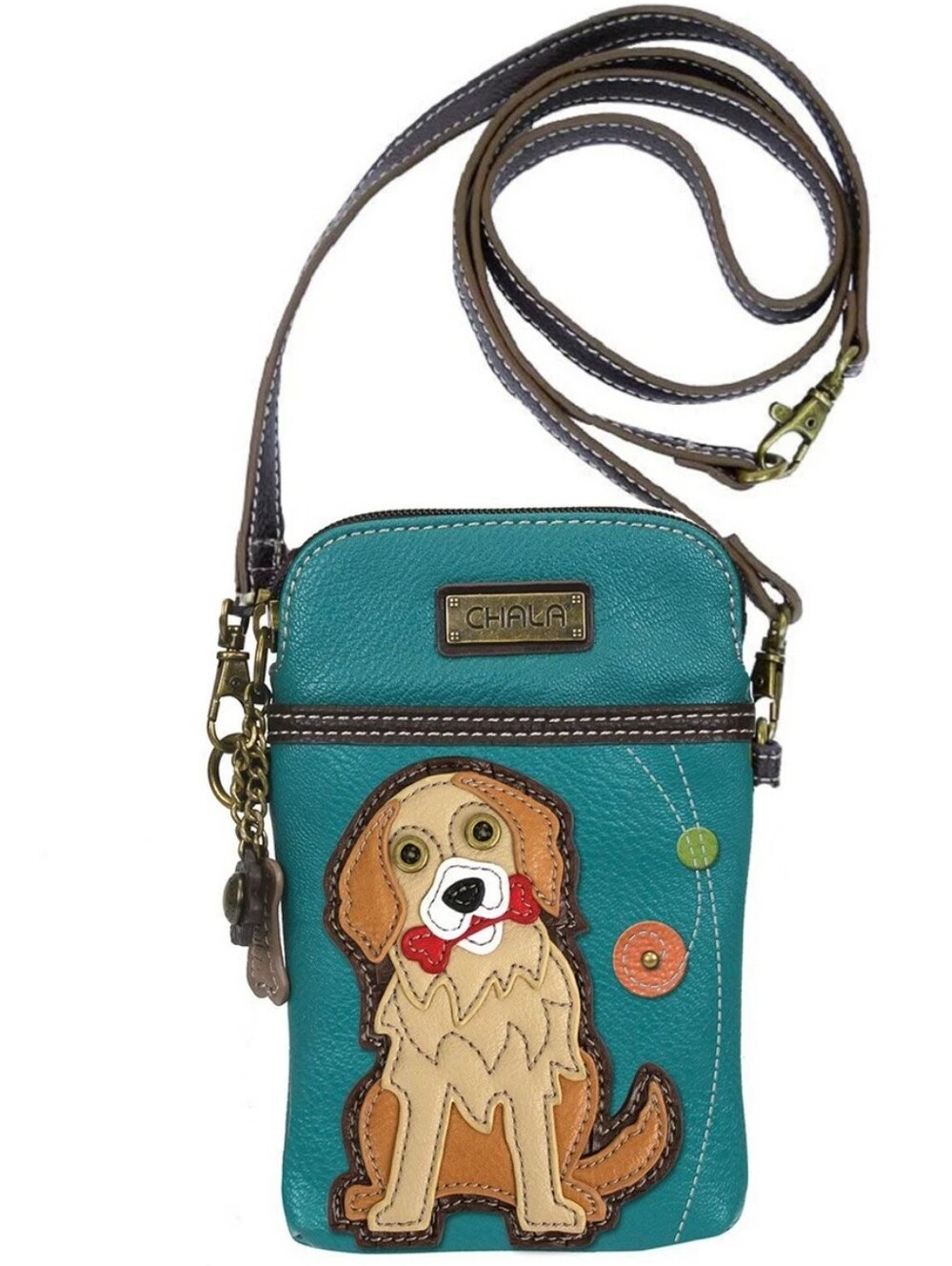 Chala Golden Retriever Cellphone Crossbody Purse in Teal